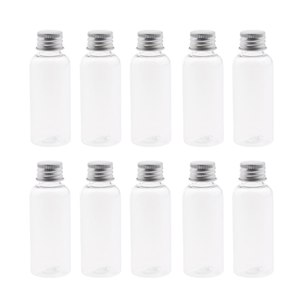 Pack of 10 50ml Clear Plastic Bottle Screw   Lotion Juice Storage Vials