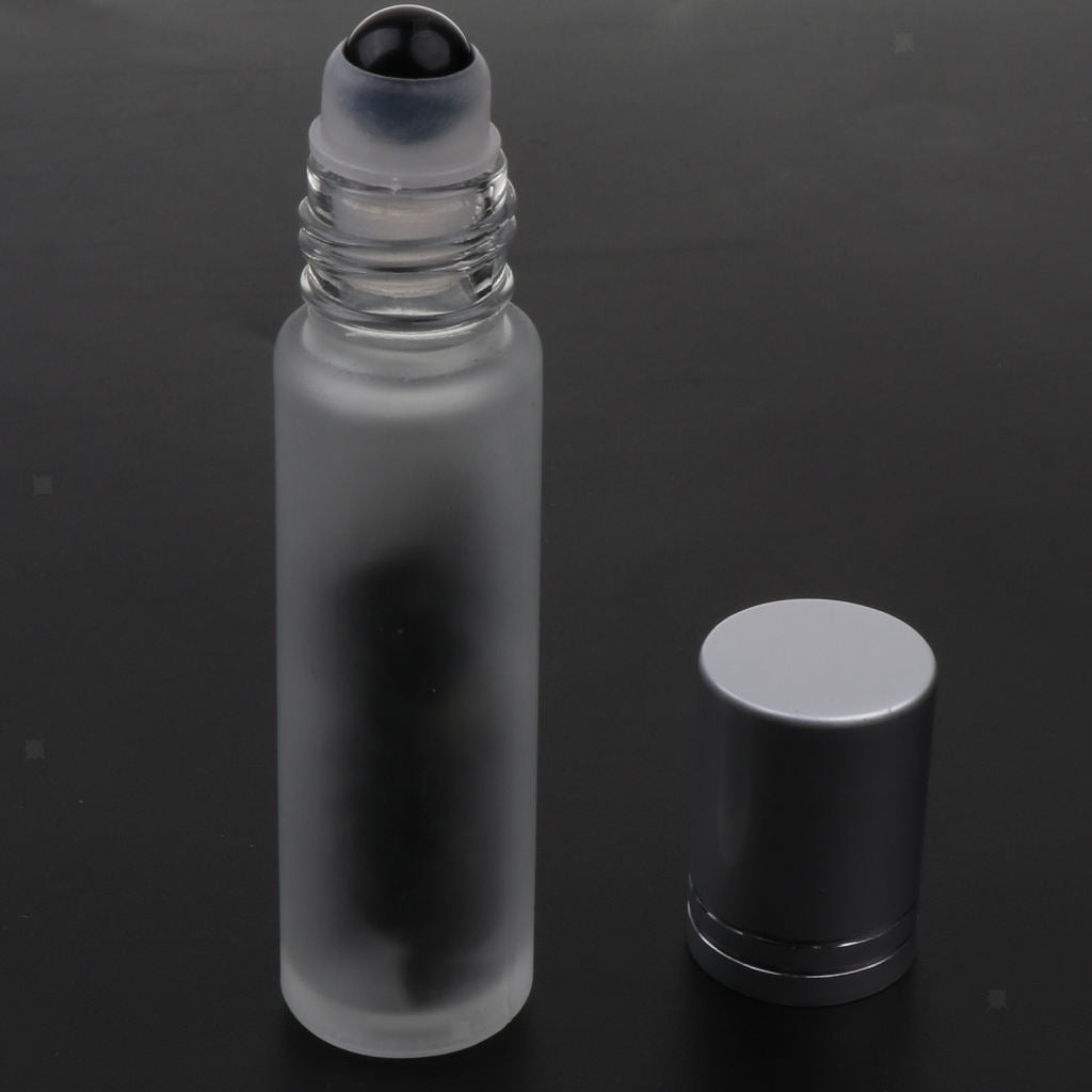 2X 10ml Empty Frosted Glass Perfume Roller Ball Bottles Obsidian