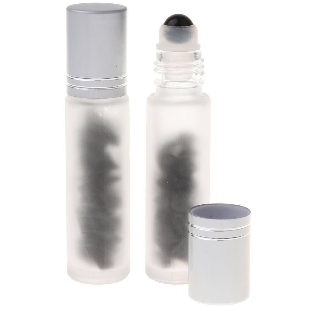 2X 10ml Empty Frosted Glass Perfume Roller Ball Bottles Obsidian