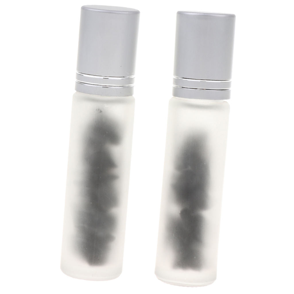 2X 10ml Empty Frosted Glass Perfume Roller Ball Bottles Obsidian