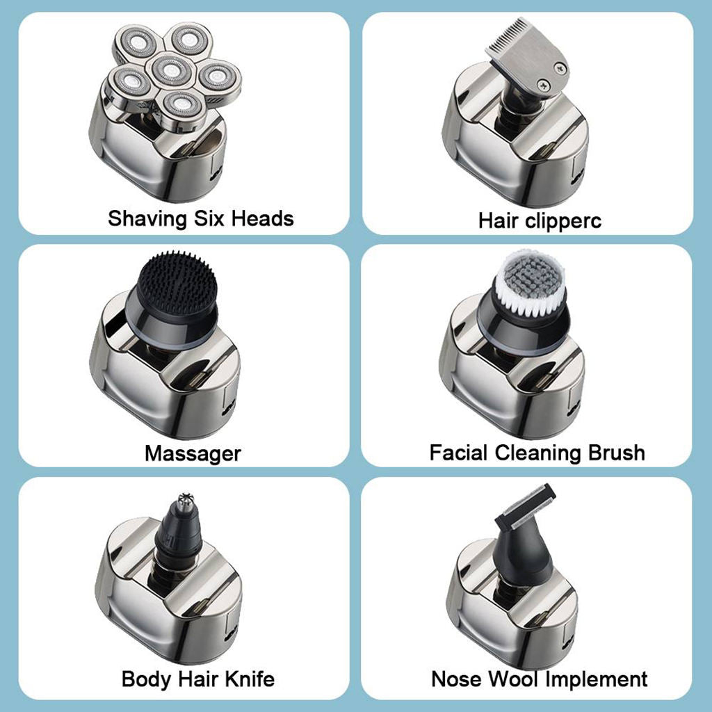 6 Blades Rechargeable Electric Shaver Men Beard Shaving Digital Display