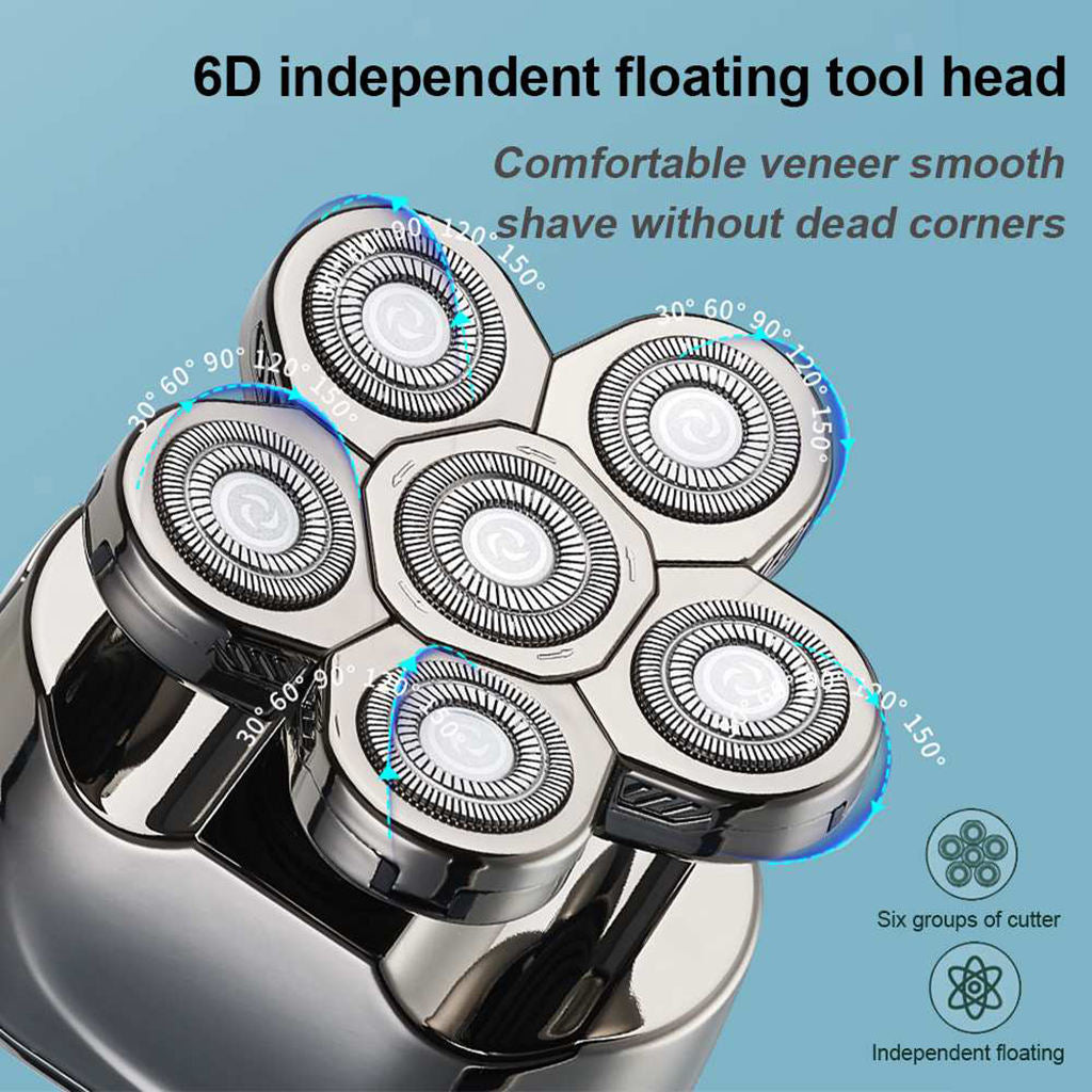 6 Blades Rechargeable Electric Shaver Men Beard Shaving Digital Display