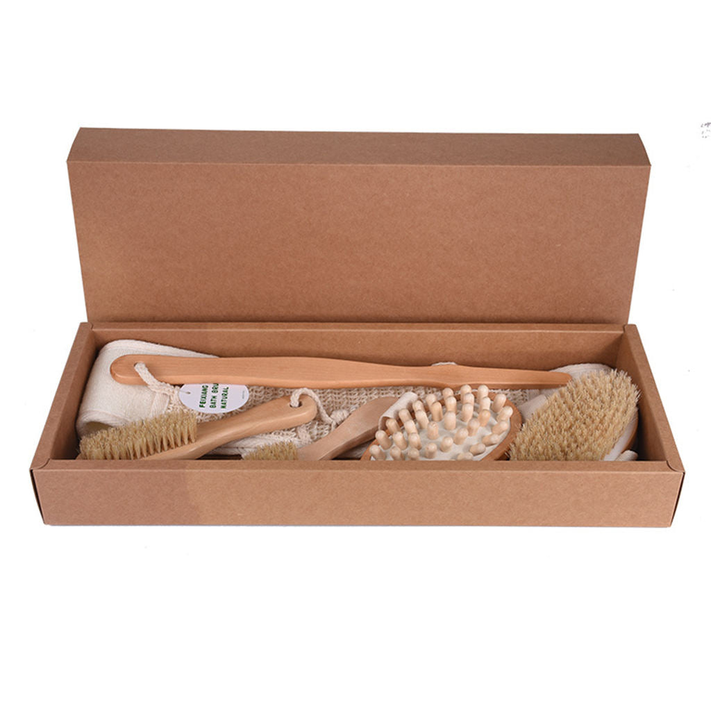 Exfoliation Bath Body Brush Boar Bristle Wooden Spa Sauna Brush Scrubber New