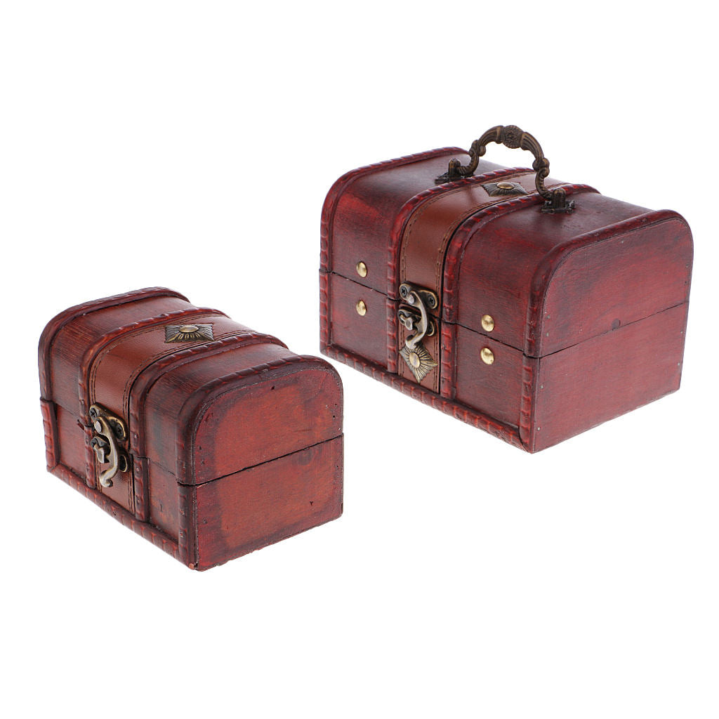2Pcs Retro Wooden Jewelry Storage Box Case Treasure Organizer Home Decor