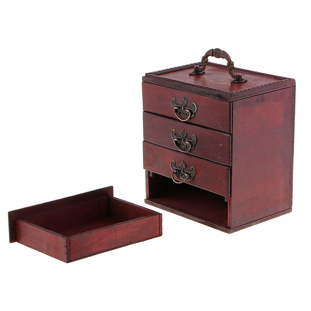 Retro 4 Layers Decorative Jewelry Storage Box Wood Chest Treasure Organizer