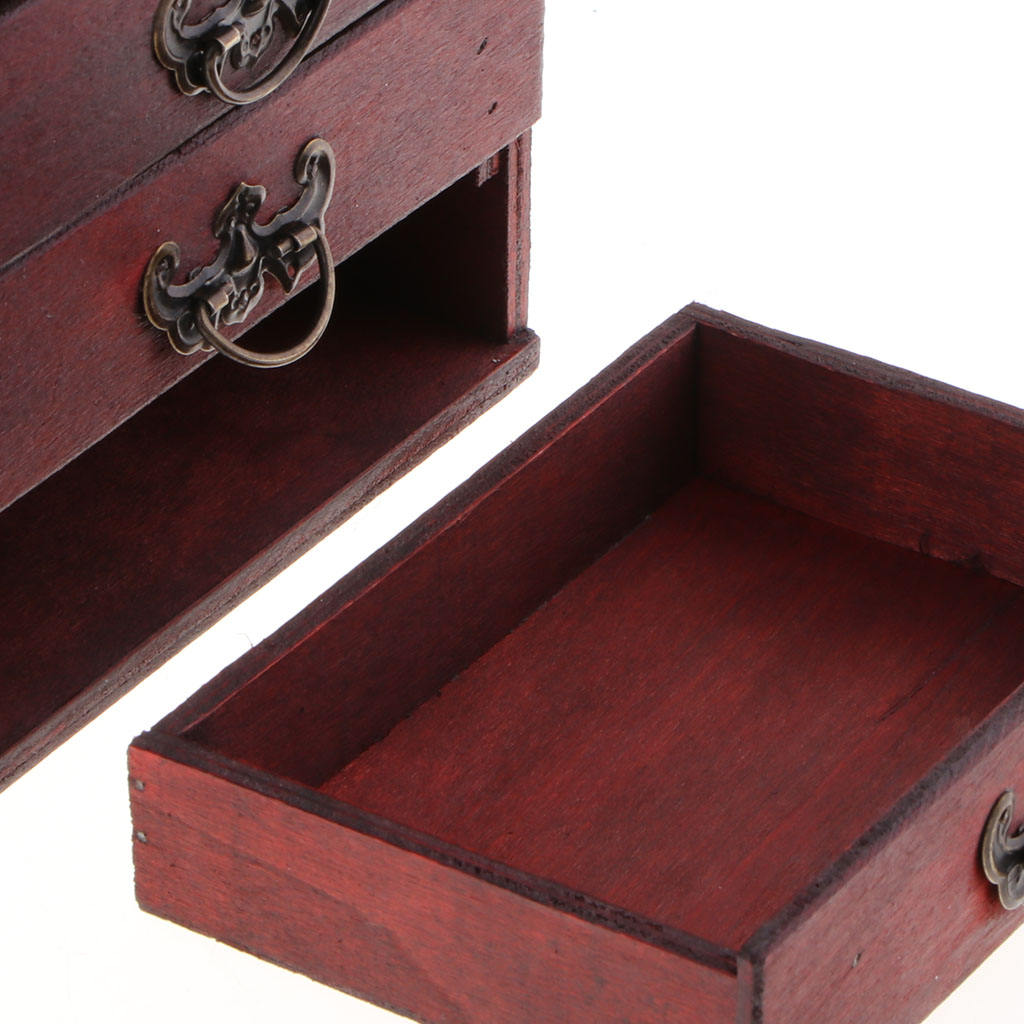 Retro 4 Layers Decorative Jewelry Storage Box Wood Chest Treasure Organizer