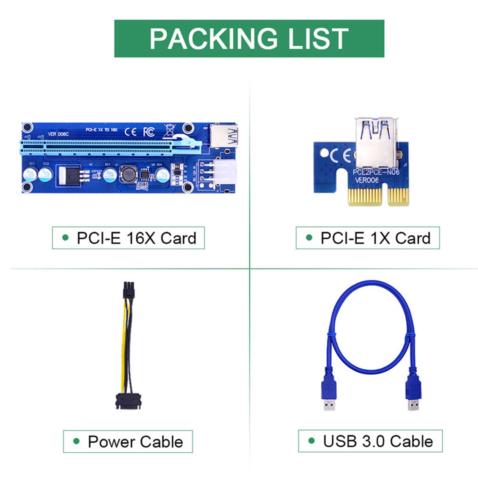 VER006C PCI-E GPU Riser Card 6Pin SATA Power Adapter SATA Power for Bitcoin