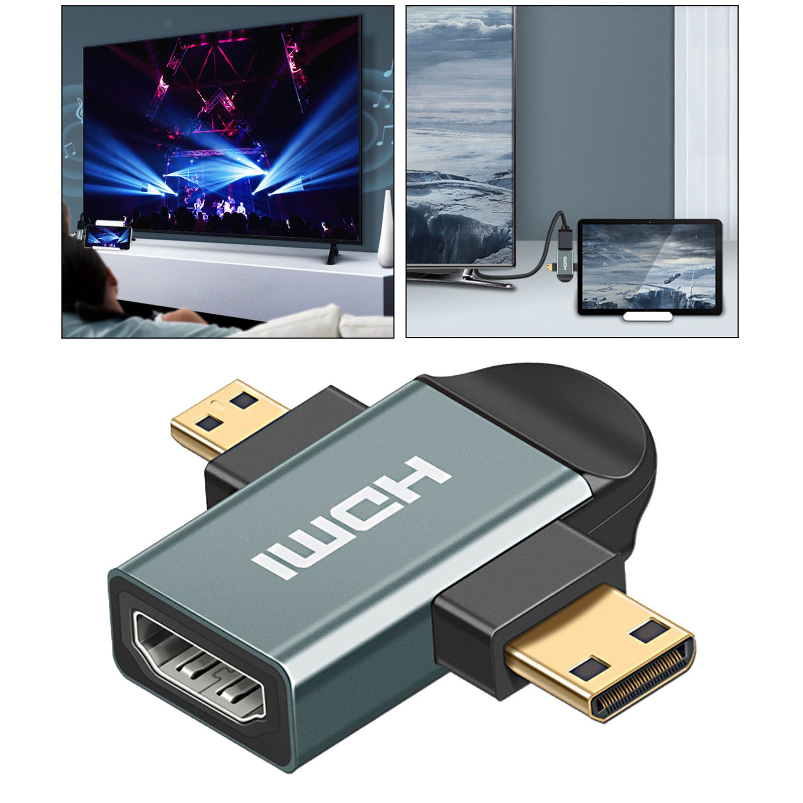 3 in 1 Micro / Mini HDMI Male Adapter 2K HDMI Connector for Projector Camera
