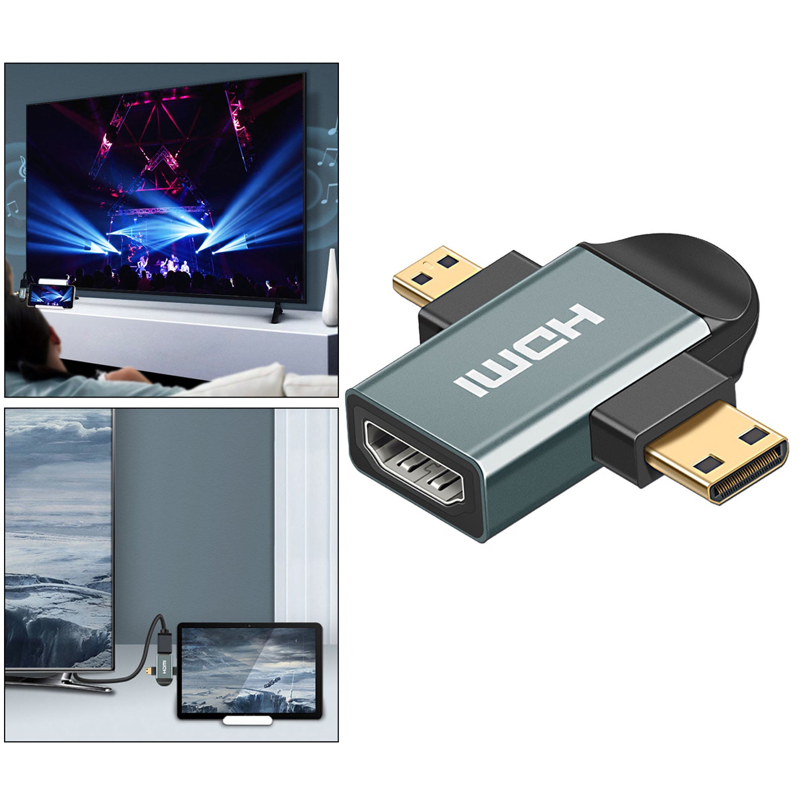3 in 1 Micro / Mini HDMI Male Adapter 2K HDMI Connector for Projector Camera