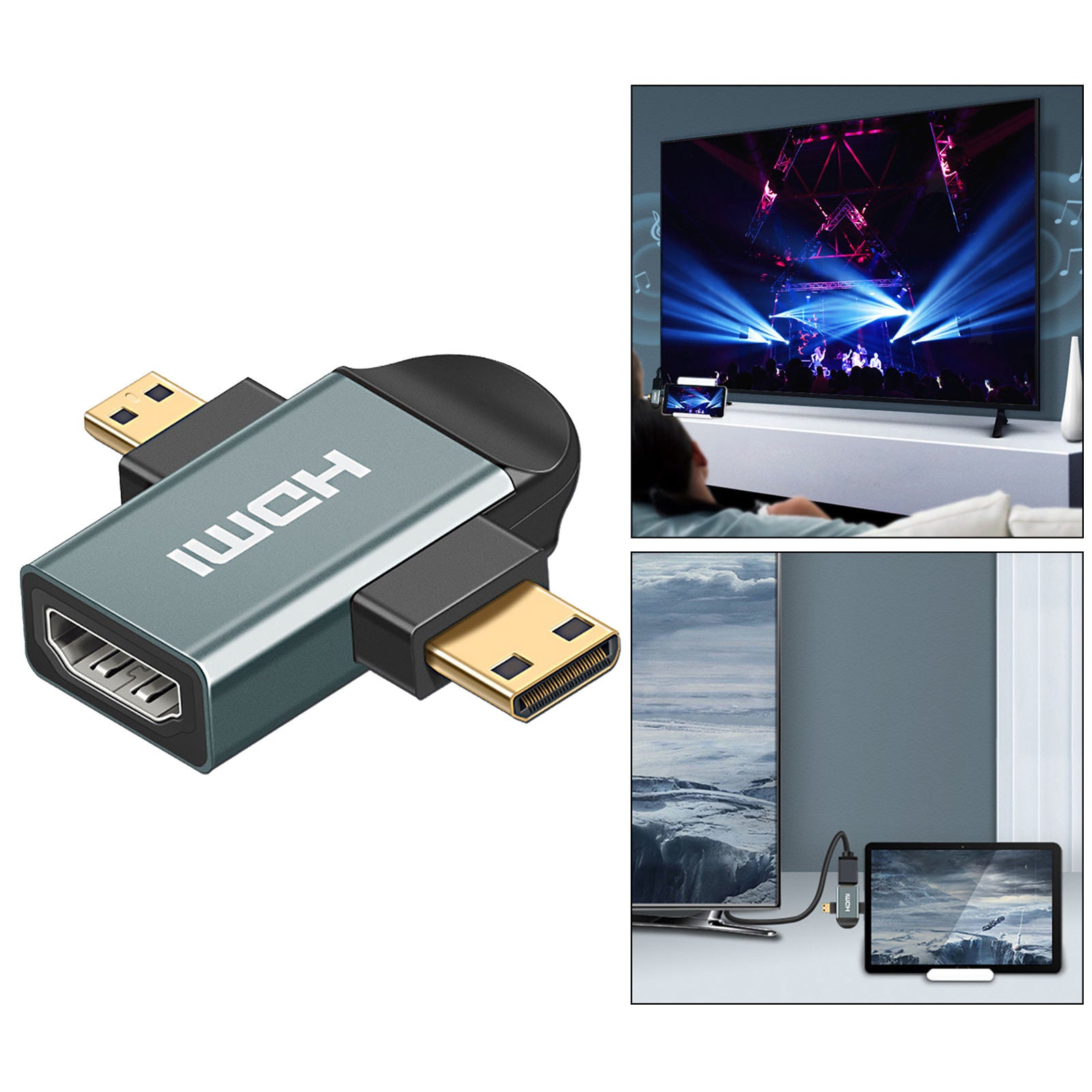 3 in 1 Micro / Mini HDMI Male Adapter 2K HDMI Connector for Projector Camera