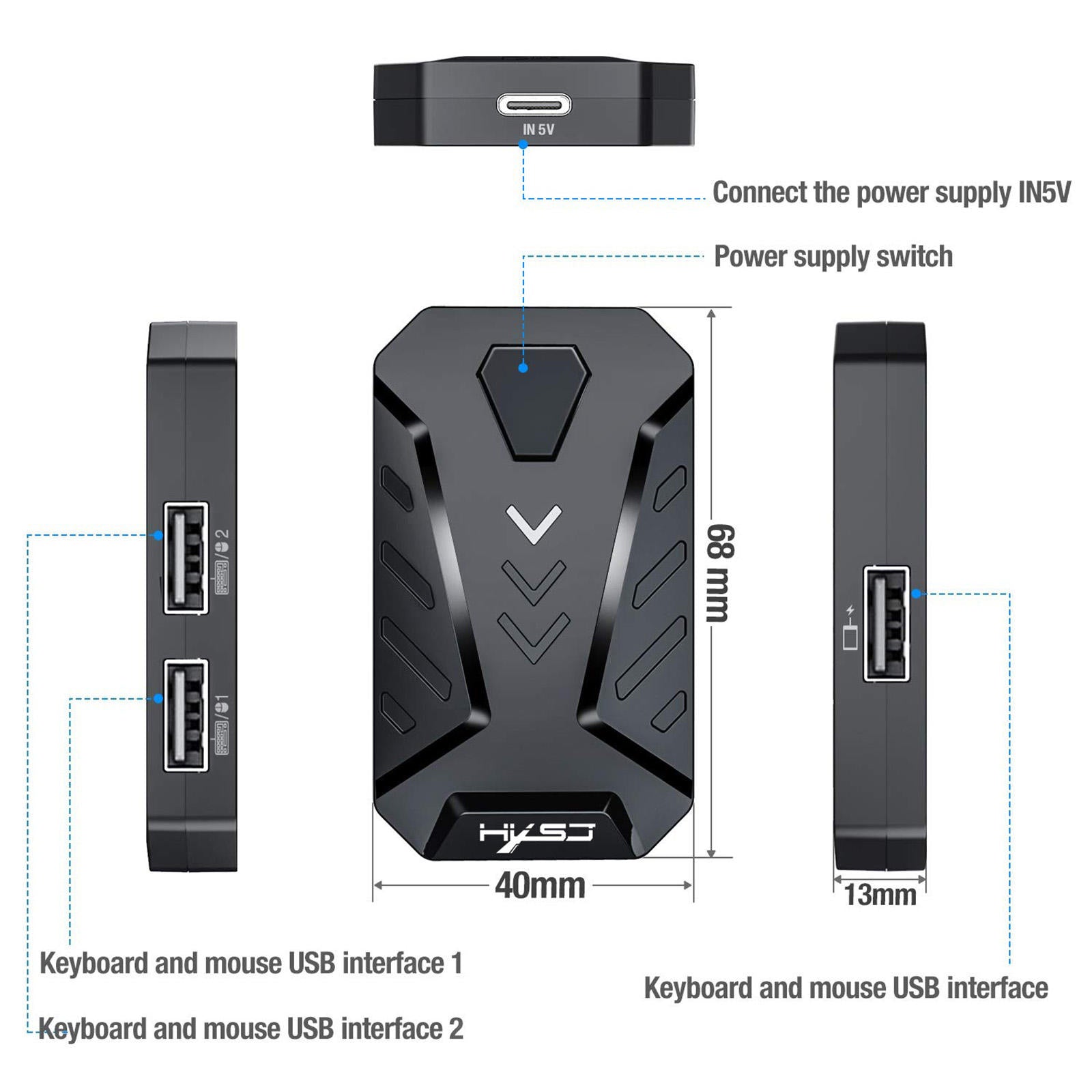 Wired Portable Keyboard Mouse Converter for Android System TYPE-C Interface