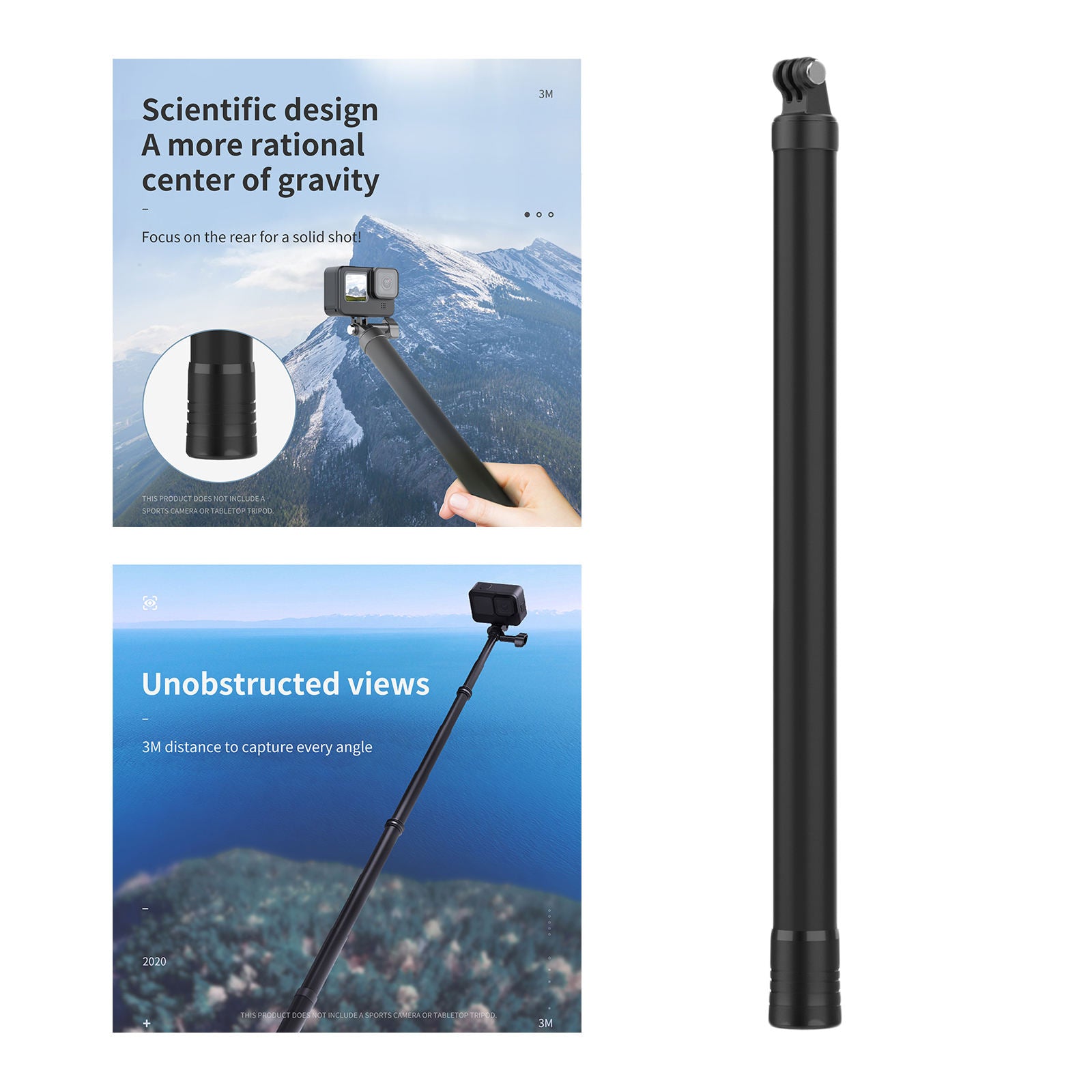 9.8ft Extendable Monopod Selfie Stick for GoPro Hero Durable Accessories