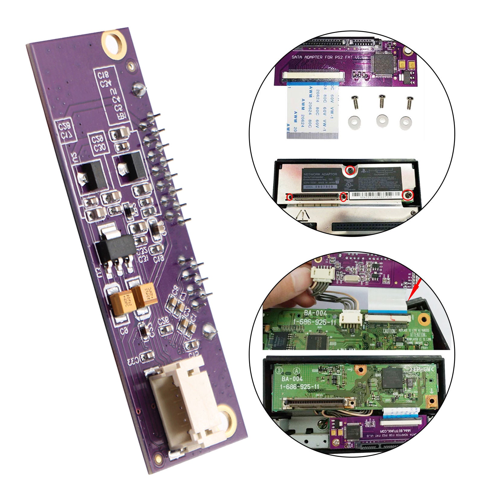 SATA Adapter Adaptor Board for PS2 Gaming Purple Professional
