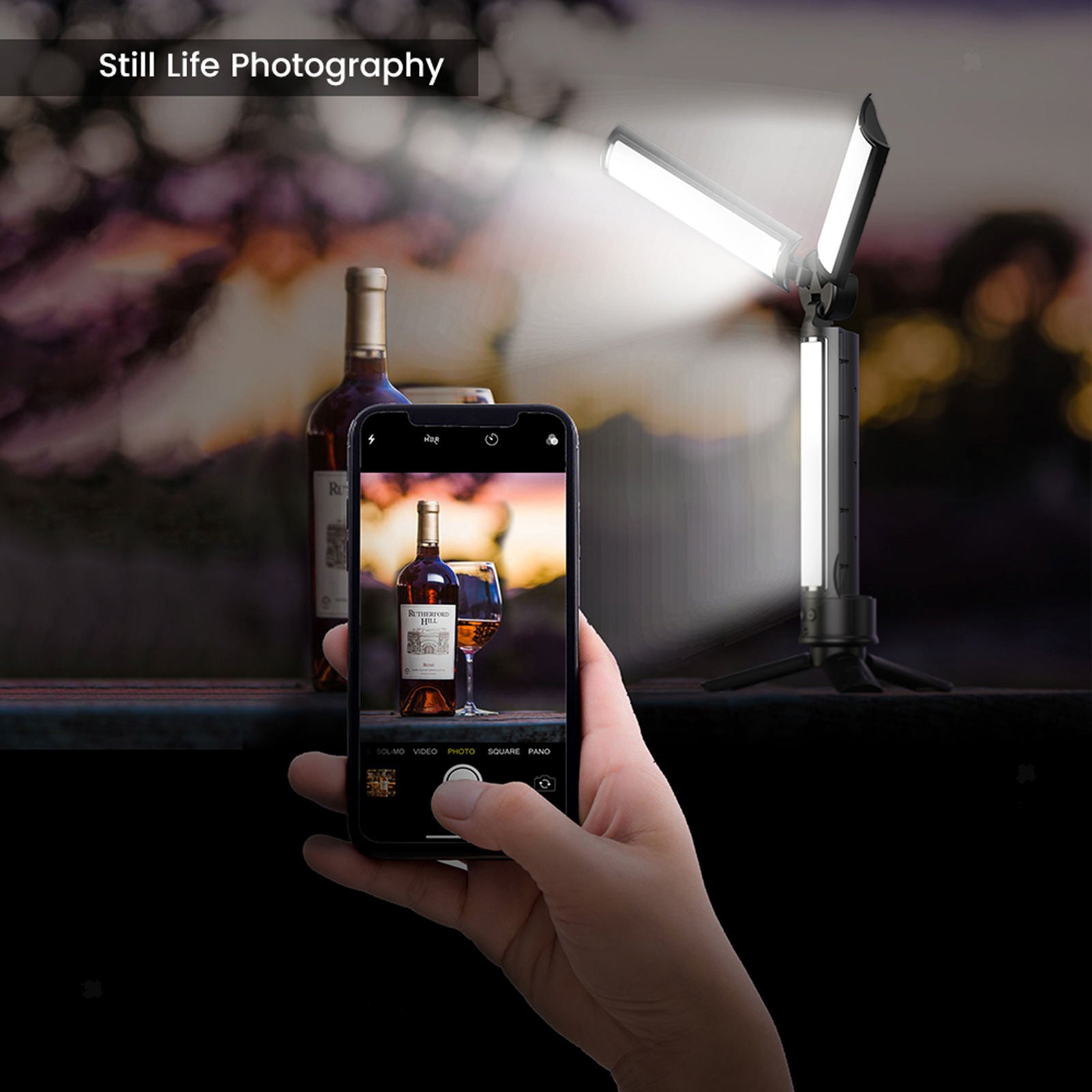 Foldable LED Selfie Light Monopod Fill Light 90 Degree Adjustable Dimmable