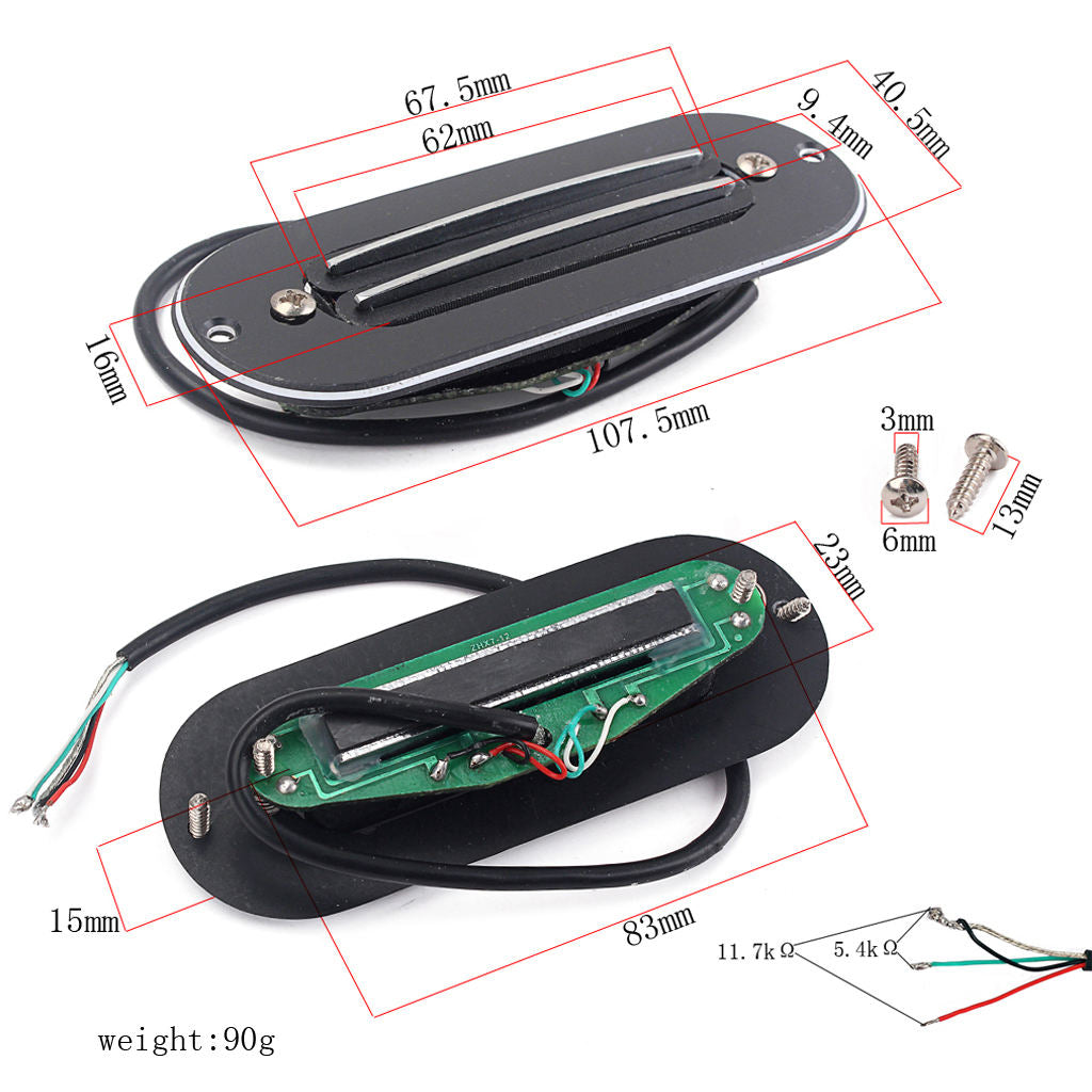 Dual Hot Rail Humbucker Pickup, for Acoustic Electric Cigar Box Guitar Parts