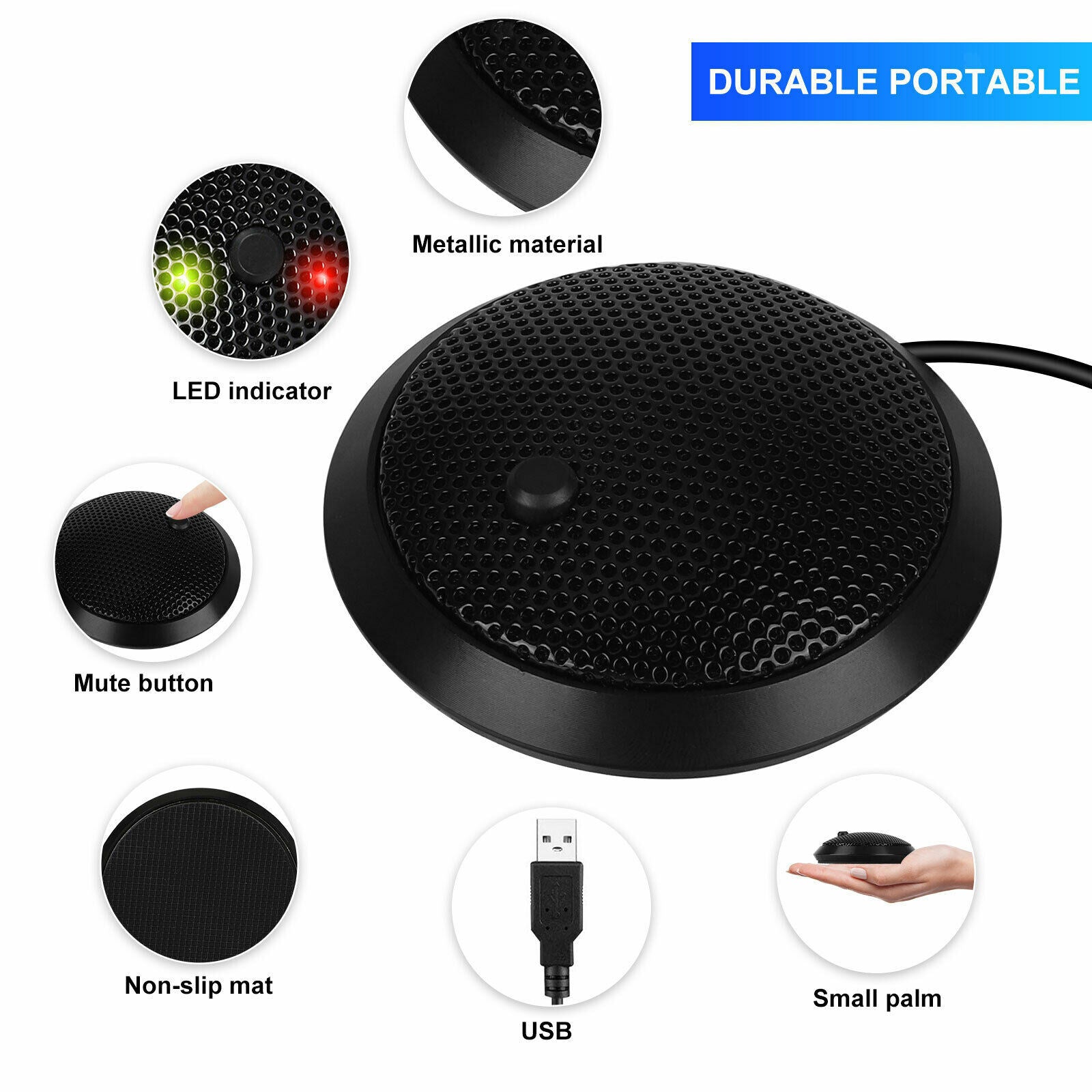 USB Computer Microphone Omnidirectional Condenser Boundary Laptop Conference