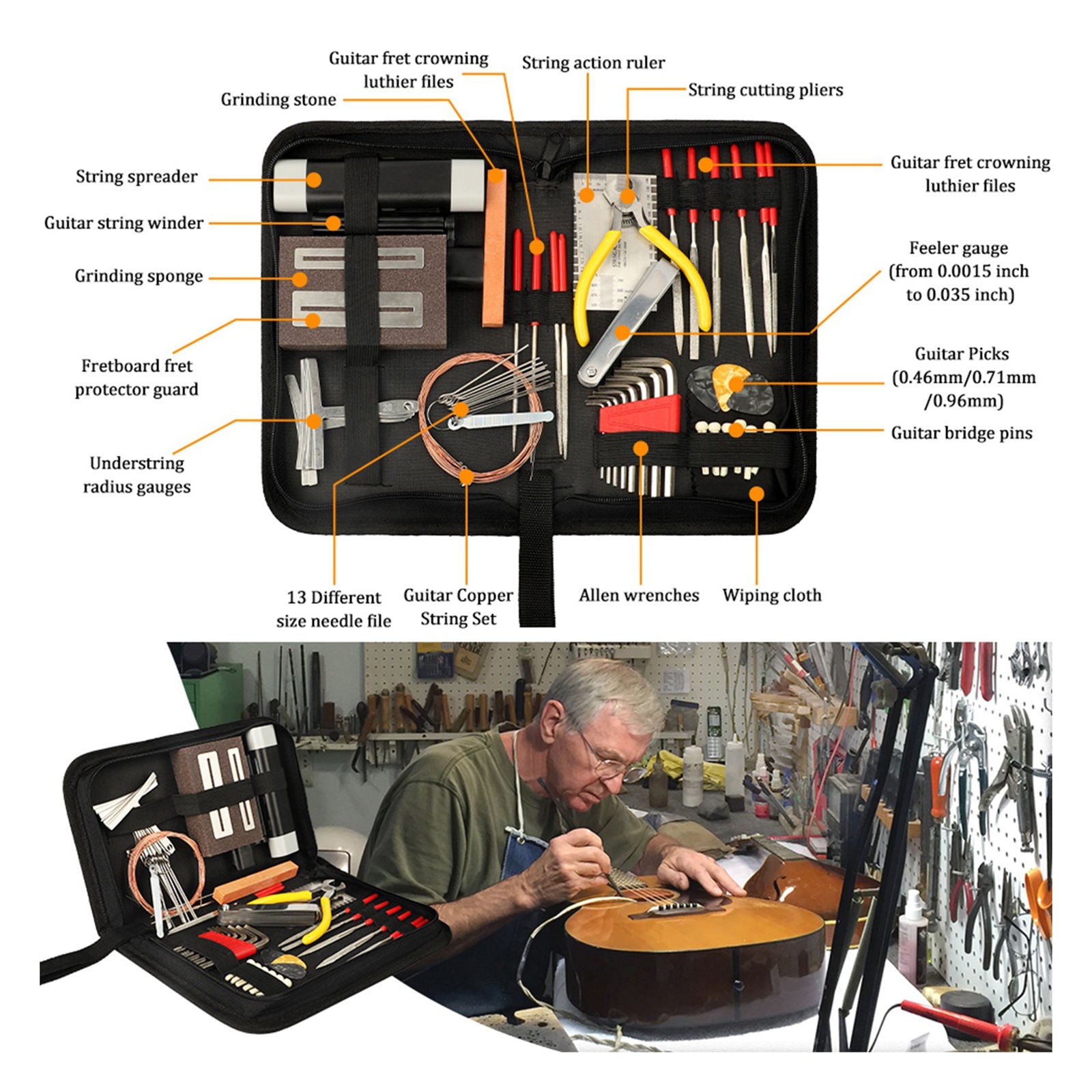 Guitar Repairing Maintenance Tool Kit with Carry Bag Large Care Set of Tools