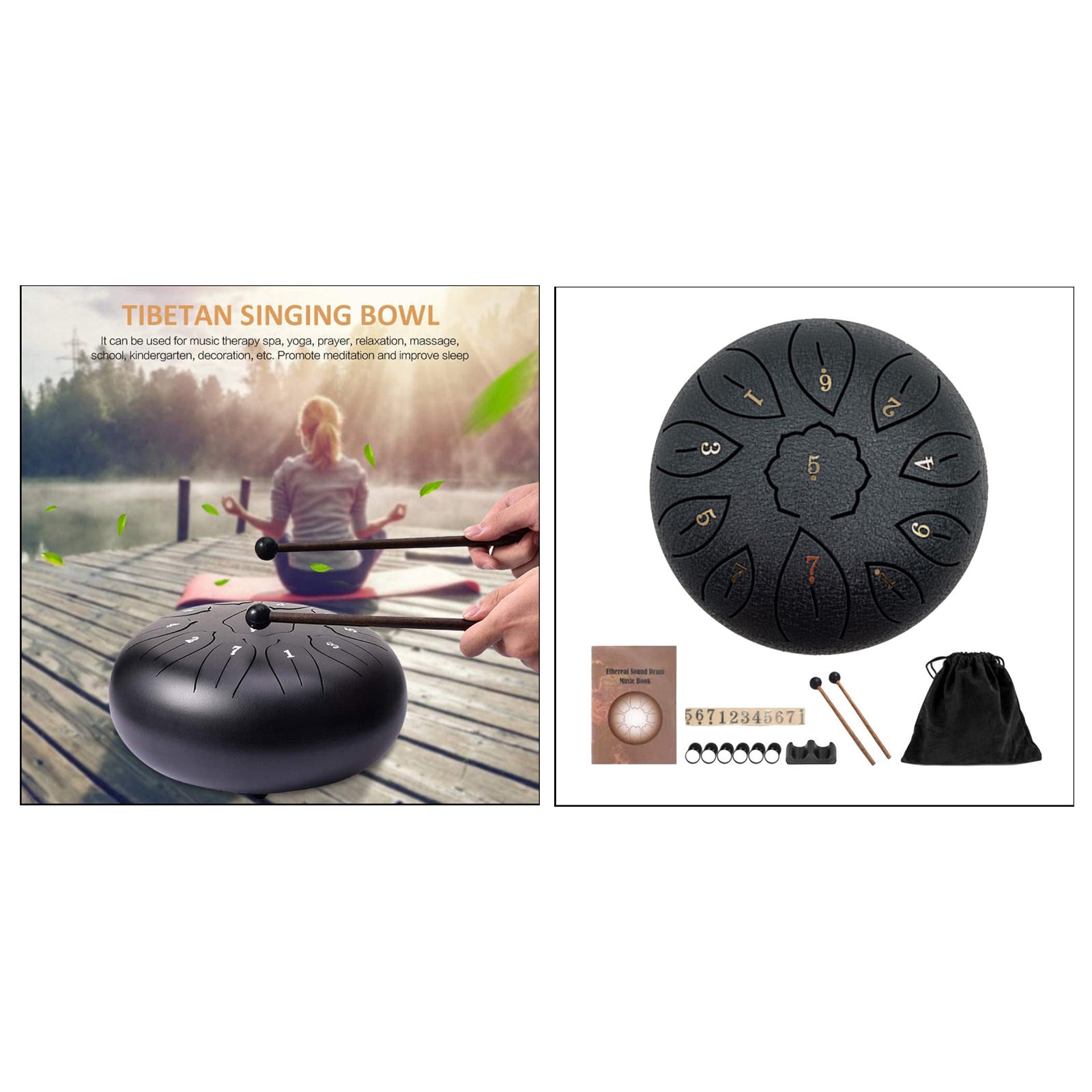 11 Steel Tongue Drum and Drum Mallets Carrying Bag Music Book Gift black