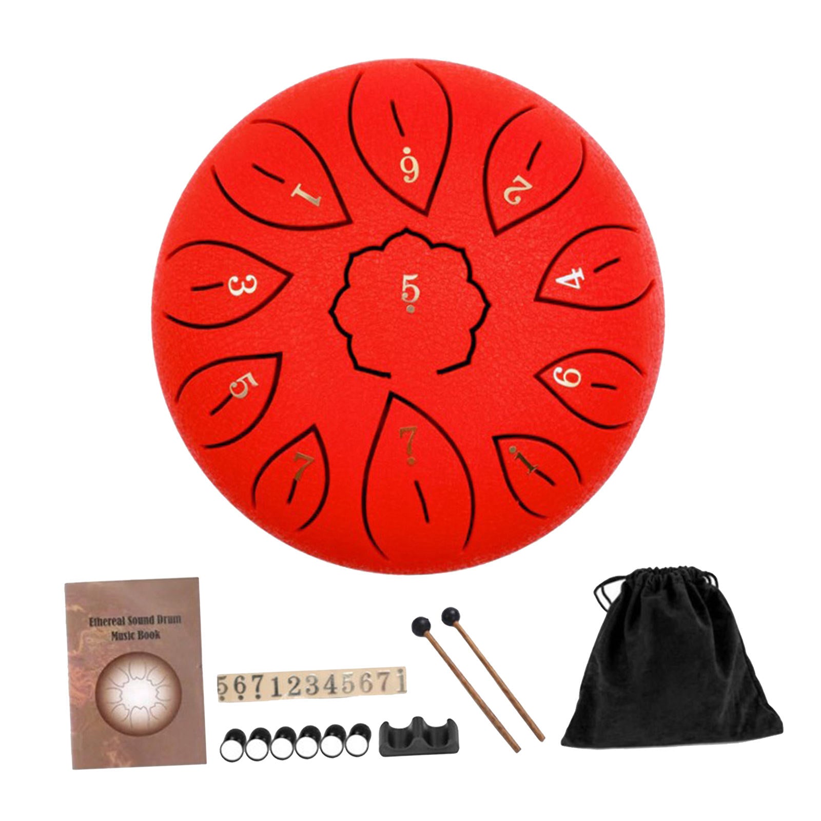 11 Notes 6" Steel Tongue Drum Hand Pan w/ Music Book Notes Stickers Gift red