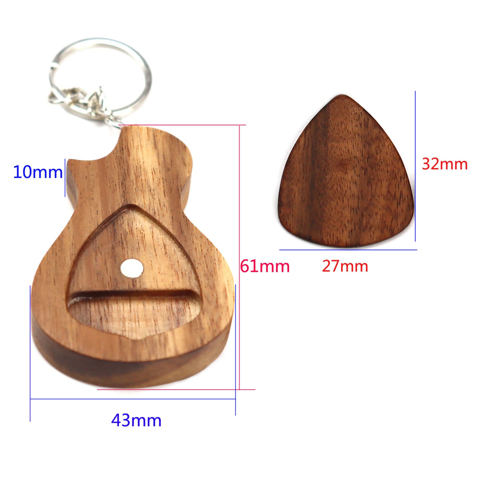 Wooden Acoustic Bass Ukulele Guitar Plectrum Case 2 Guitar Picks Key Chain
