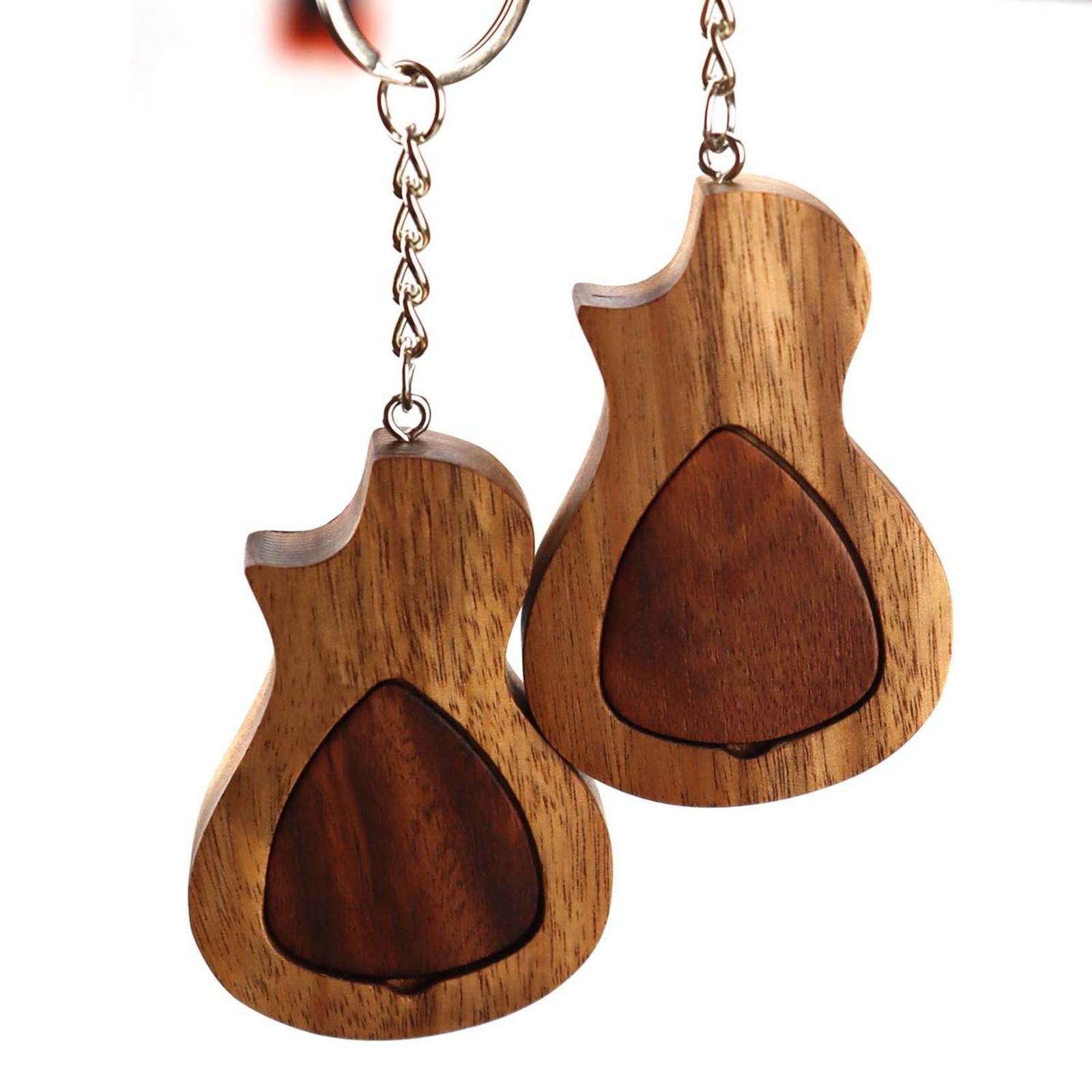 Wooden Acoustic Bass Ukulele Guitar Plectrum Case 2 Guitar Picks Key Chain