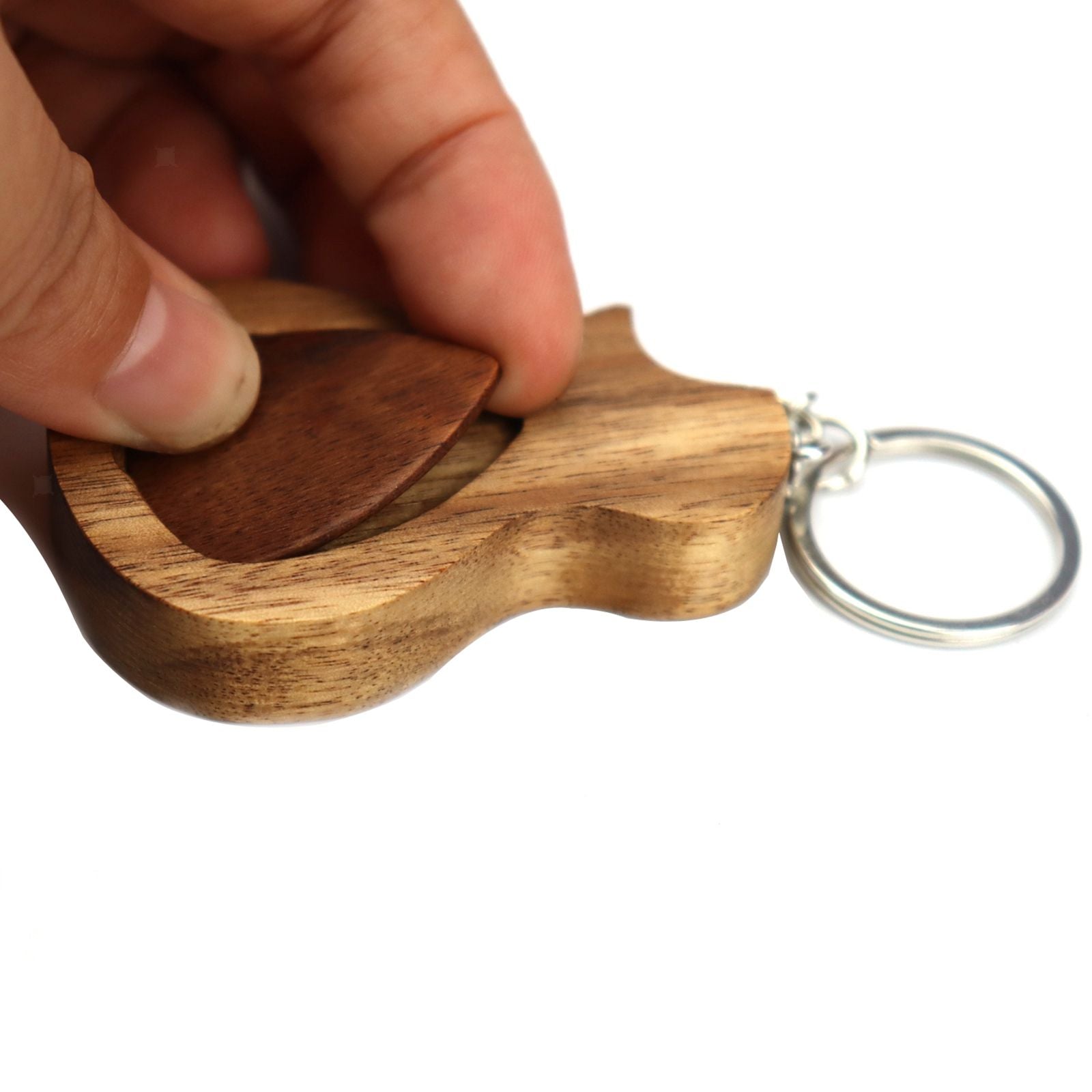 Wooden Acoustic Bass Ukulele Guitar Plectrum Case 2 Guitar Picks Key Chain