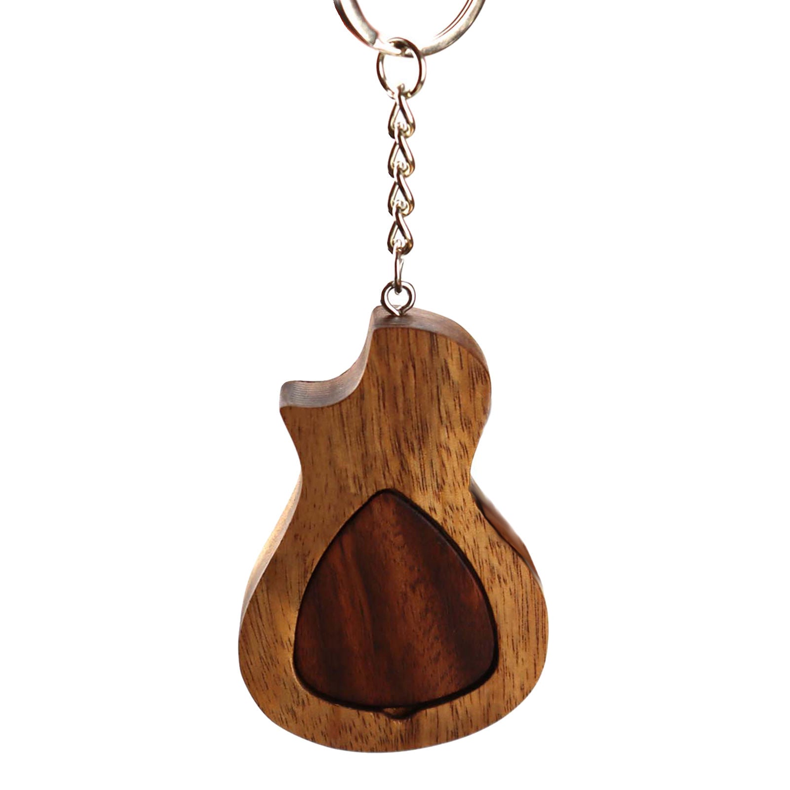 Wooden Acoustic Bass Ukulele Guitar Plectrum Case 2 Guitar Picks Key Chain