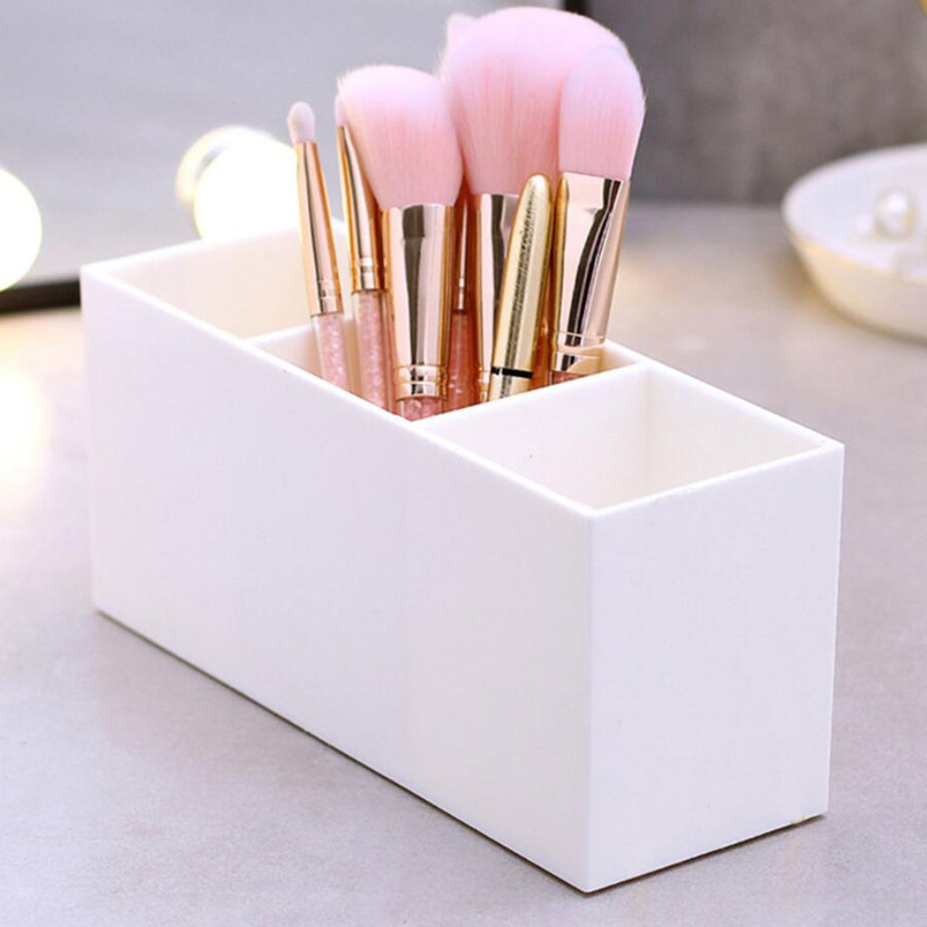 Makeup Brush Eyebow Set Case 3 Slot Rectanglar Cosmetic Organizer 2Pcs