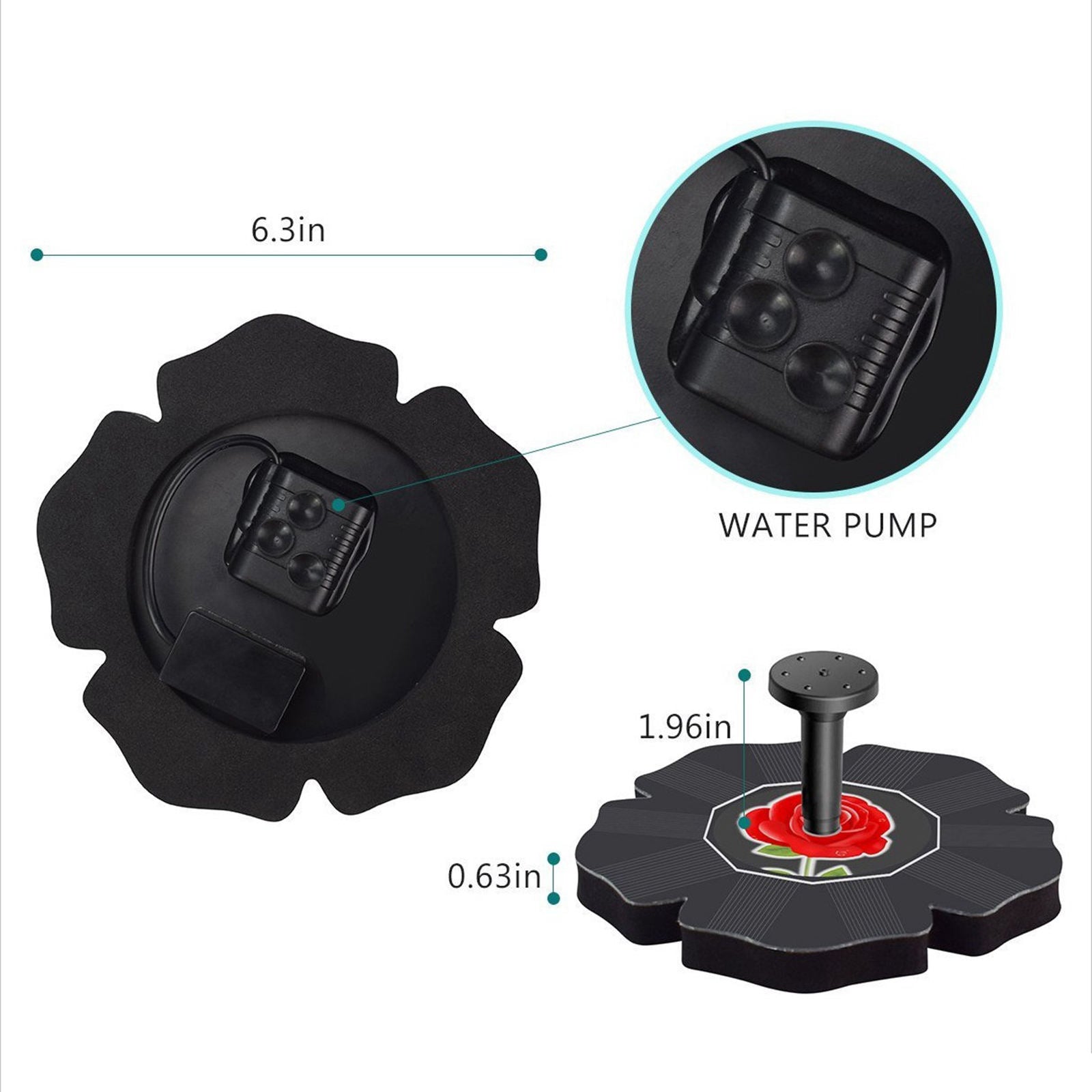 Solar Power Floating Bird Bath Water Fountain w/ 4 Spray Pattern Heads Pool
