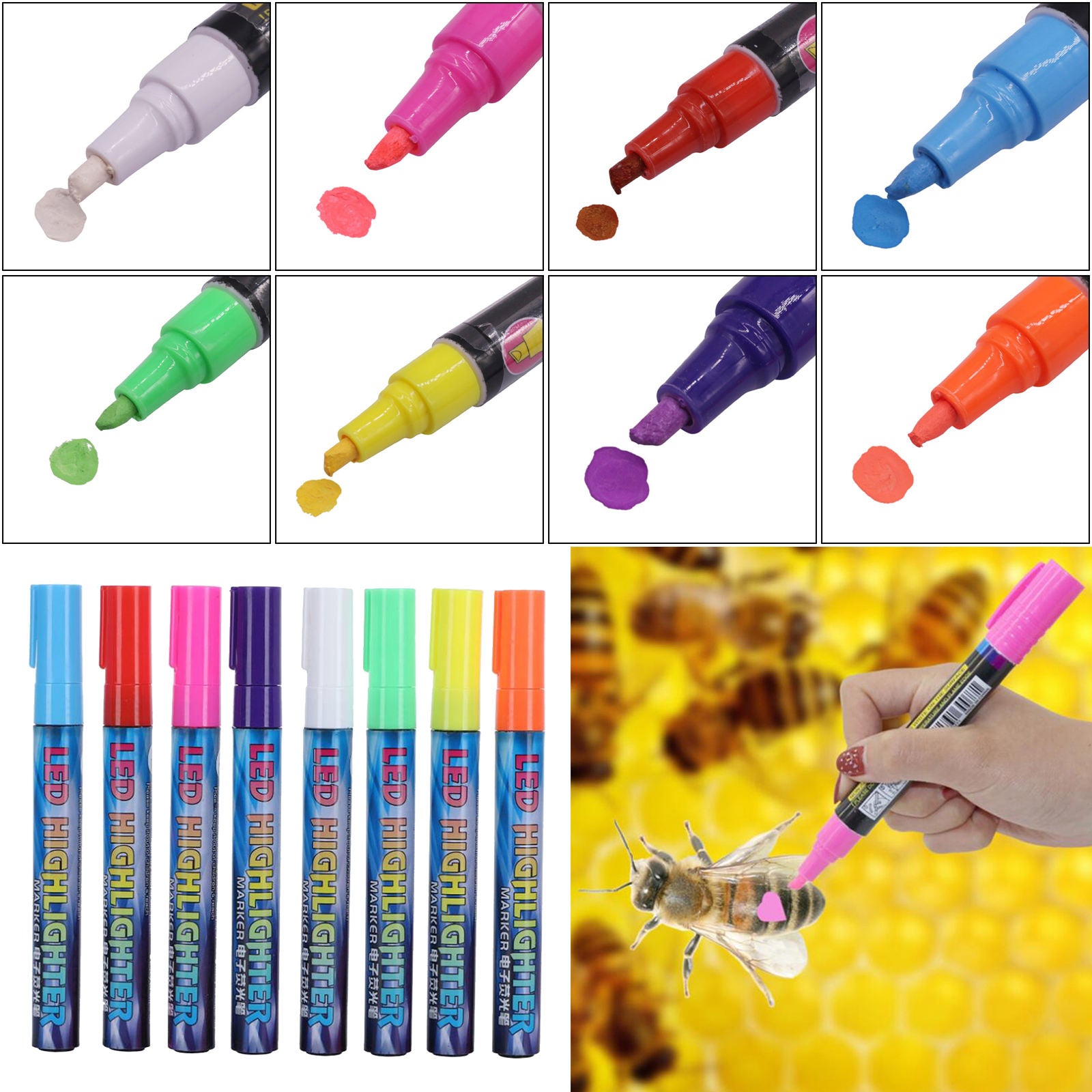 8Pcs Bee Pen Queen Bee Marking Kit Highlighter Marking Apiculture Equipment