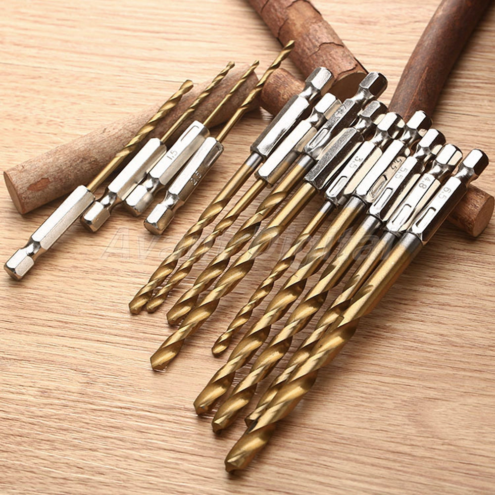 13pcs 1.5-6.5mm HSS Titanium Coated 1/4" Hex Shank High Speed Steel Drill Bits
