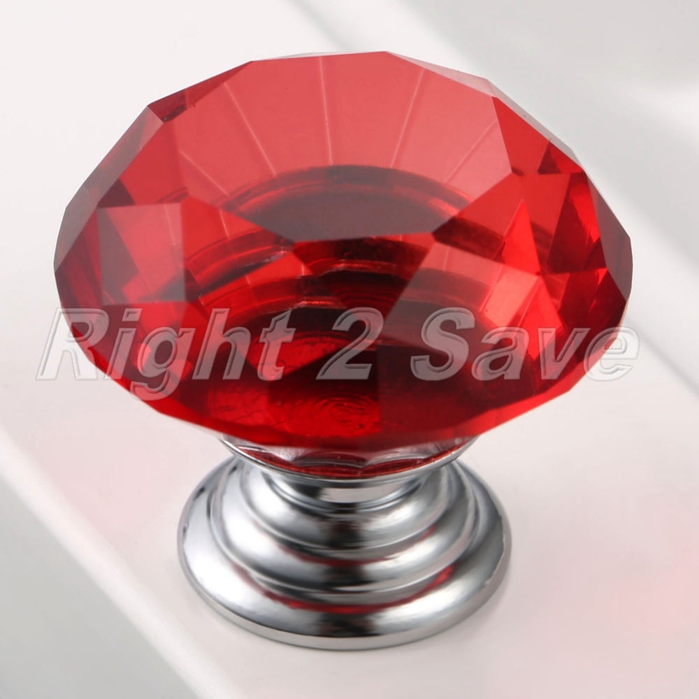 30mm Red Knobs Crystal Glass Pull Cabinet Cupboard Closet Door Handle 1PC