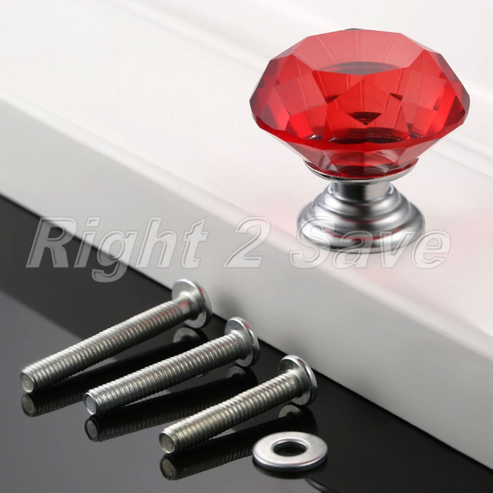 30mm Red Knobs Crystal Glass Pull Cabinet Cupboard Closet Door Handle 1PC