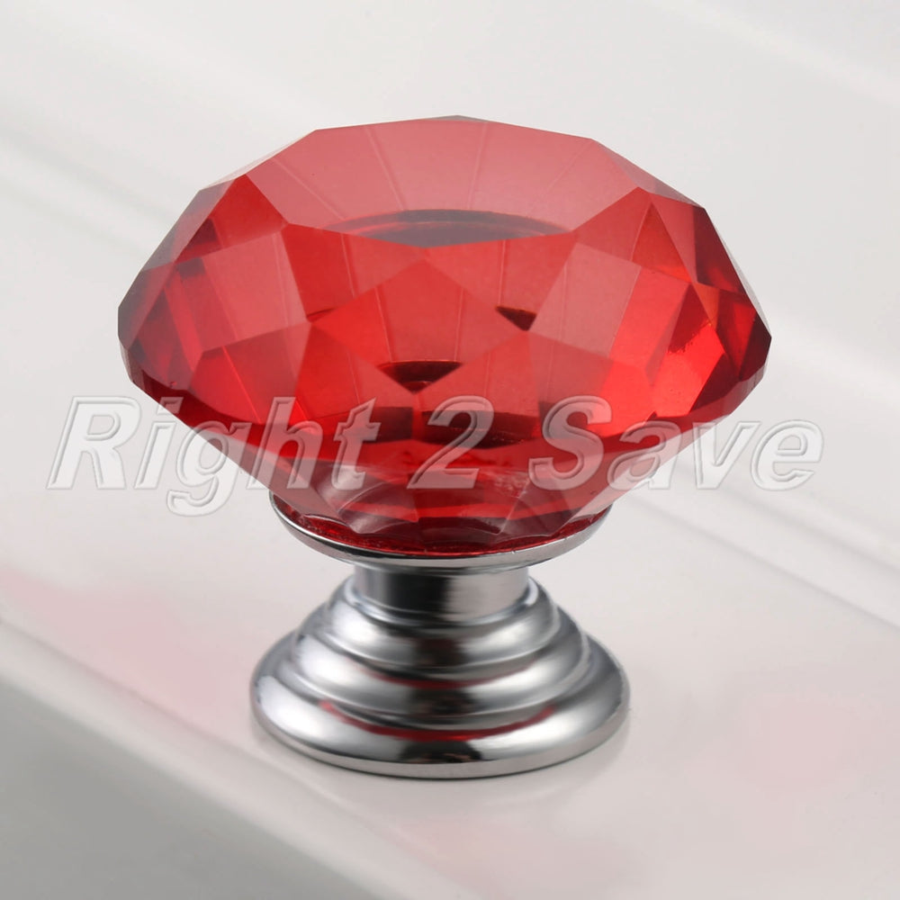 30mm Red Knobs Crystal Glass Pull Cabinet Cupboard Closet Door Handle 1PC