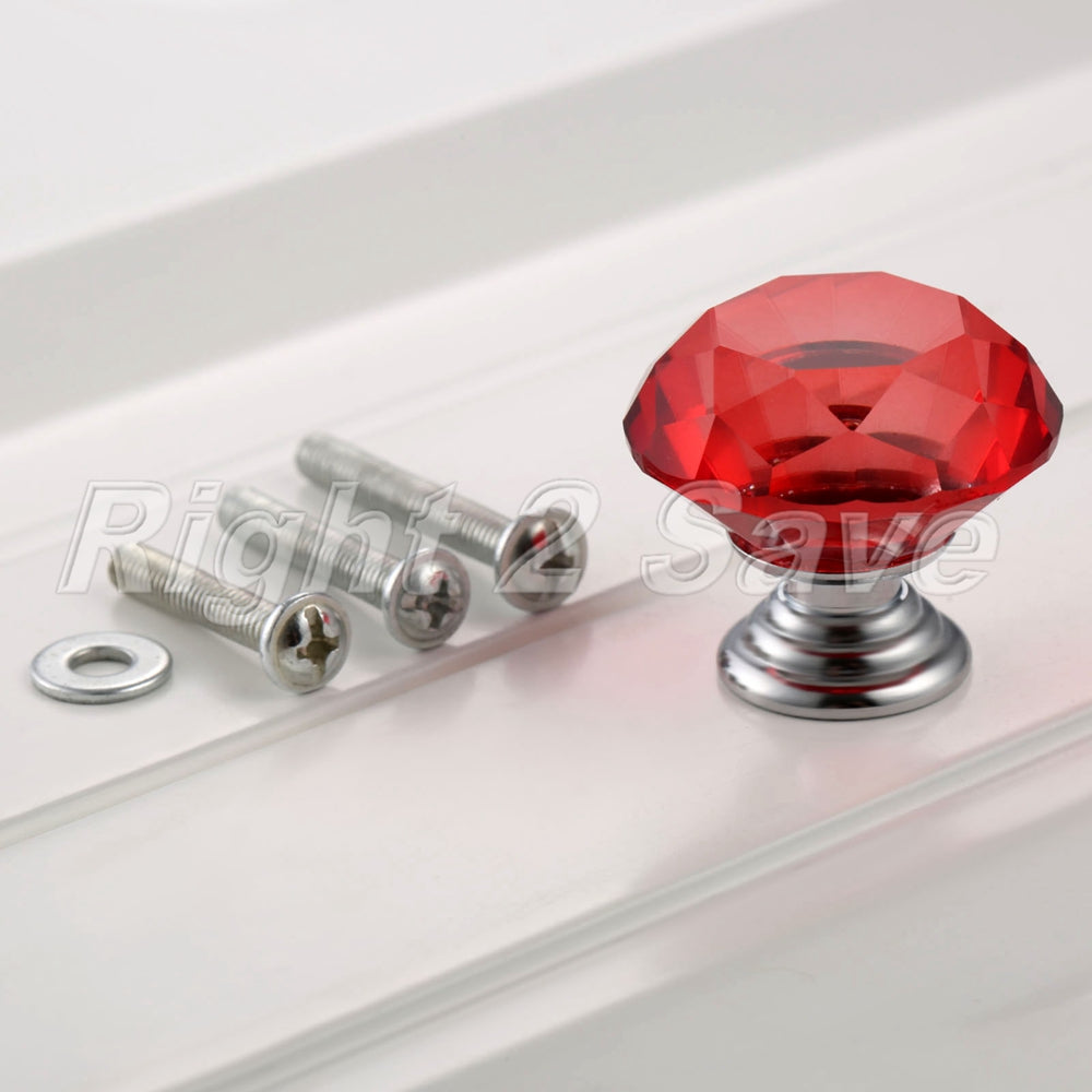 30mm Red Knobs Crystal Glass Pull Cabinet Cupboard Closet Door Handle 1PC
