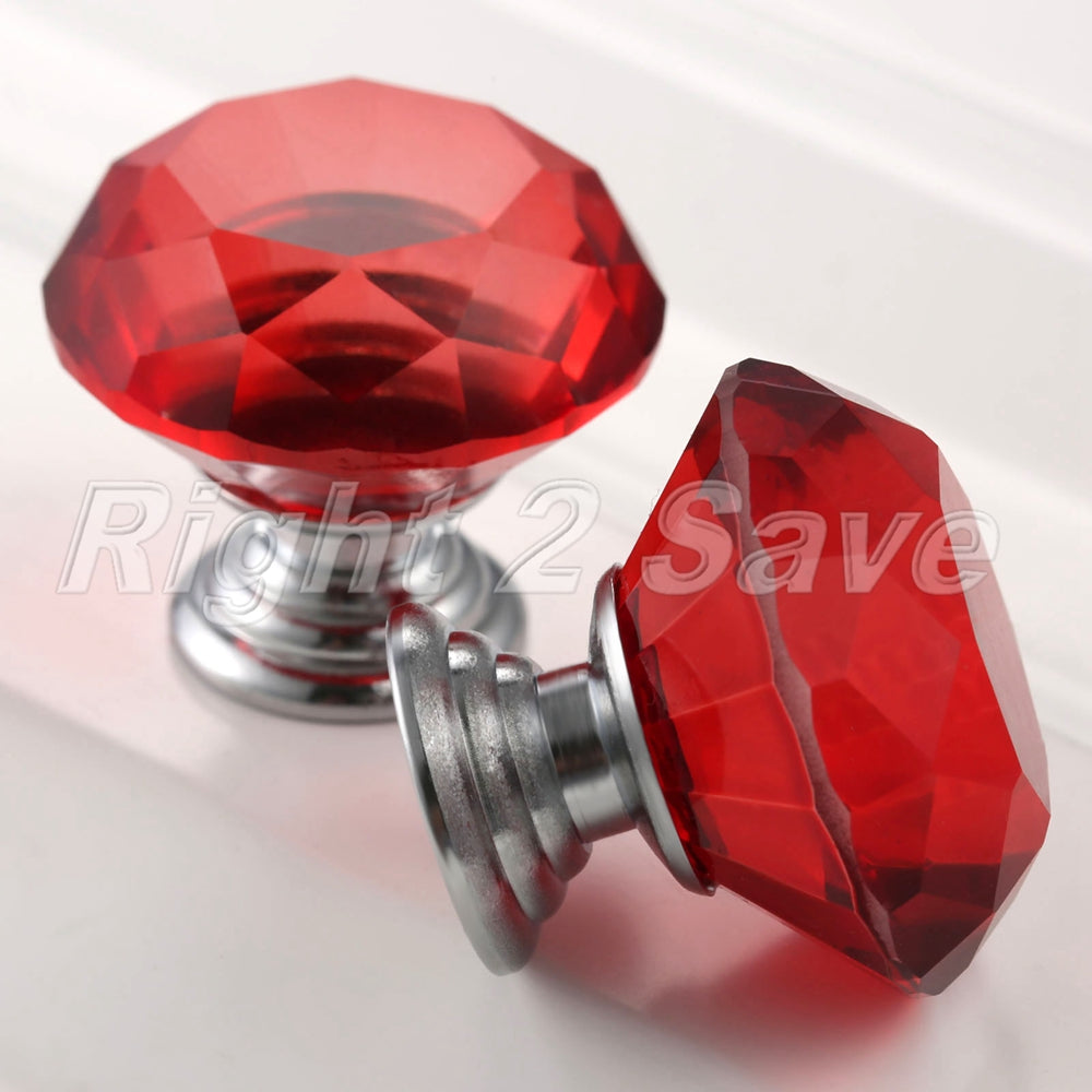 30mm Red Knobs Crystal Glass Pull Cabinet Cupboard Closet Door Handle 1PC