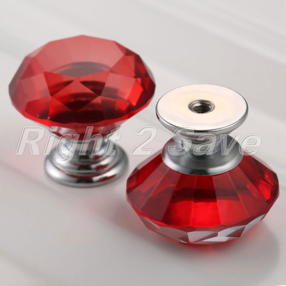 30mm Red Knobs Crystal Glass Pull Cabinet Cupboard Closet Door Handle 1PC