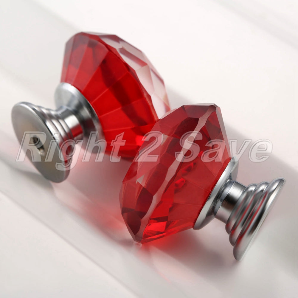 30mm Red Knobs Crystal Glass Pull Cabinet Cupboard Closet Door Handle 1PC