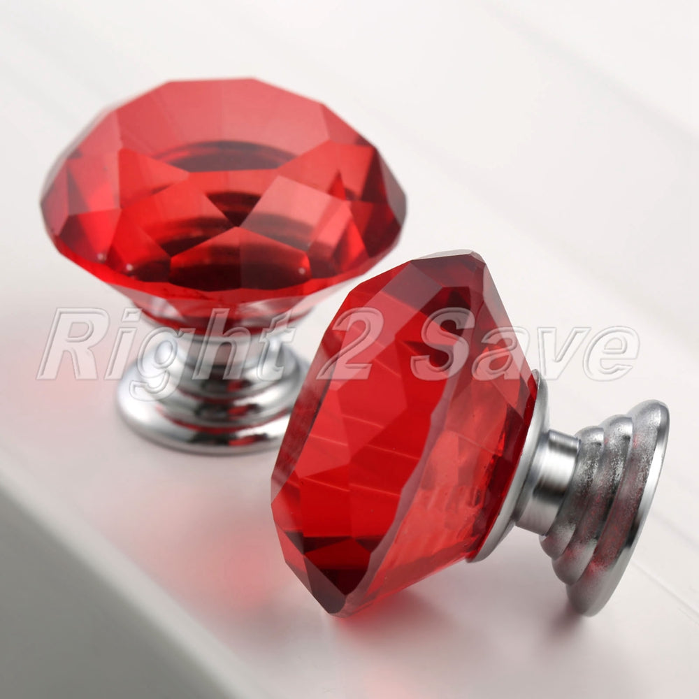 30mm Red Knobs Crystal Glass Pull Cabinet Cupboard Closet Door Handle 1PC