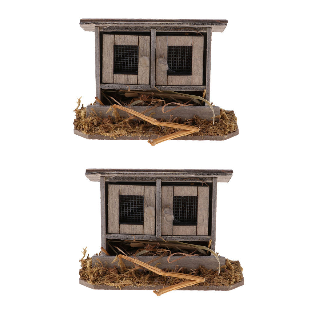 2pcs 1:12  Wooden Chicken Coop for DIY Garden Decoration Accessories