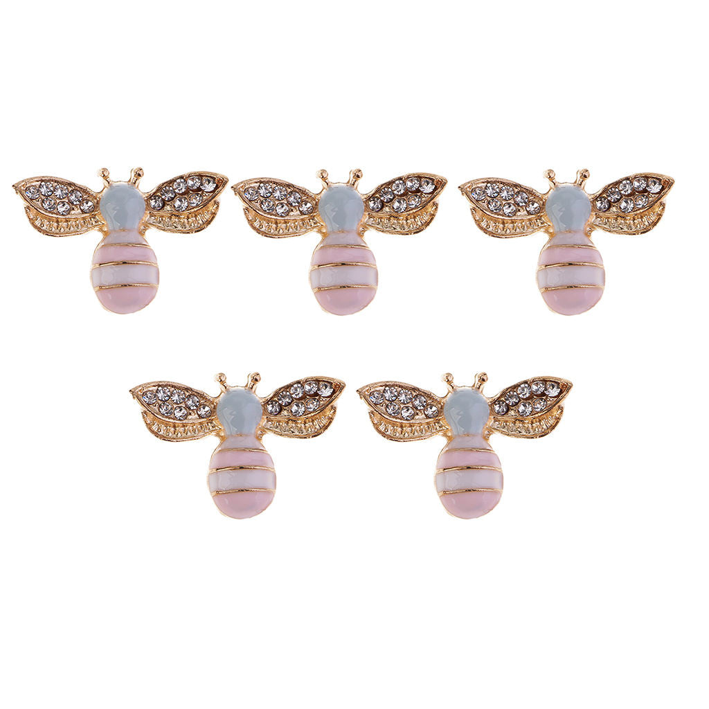 5Pcs Mixed Alloy Bee Rhinestone Embellishment Decorative Flatback Buttons 25mm