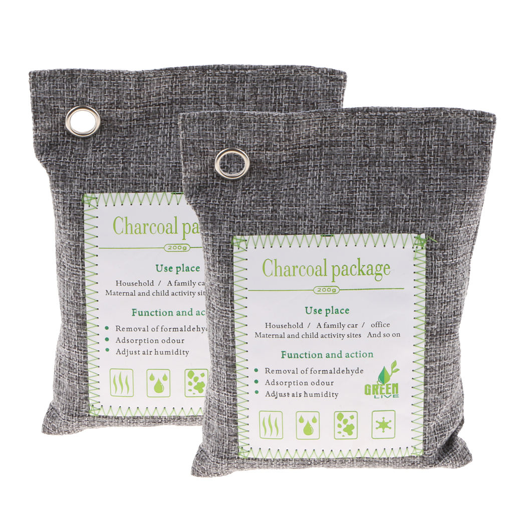 2pcs Bamboo Charcoal Natural Air Purifying Freshe Bag Odor Eliminator Gray