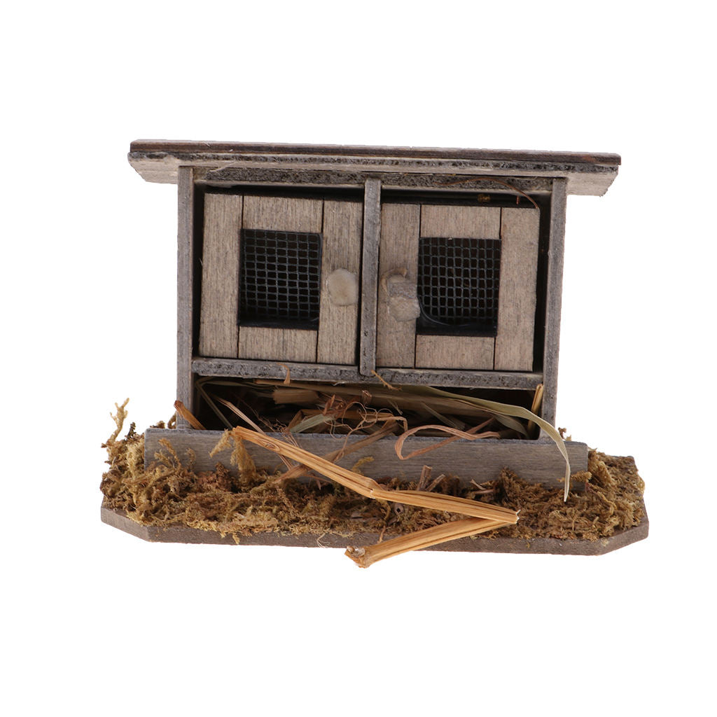 2pcs 1:12  Wooden Chicken Coop for DIY Garden Decoration Accessories