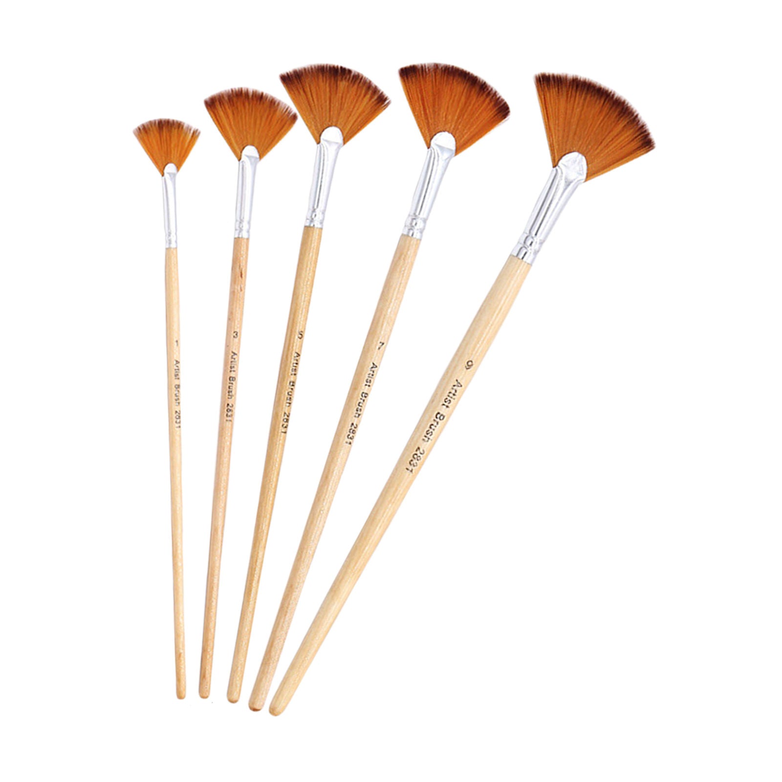 5 Pcs Fan Artist Paint Brush Soft Nylon Hair Craft Art Watercolor Painting