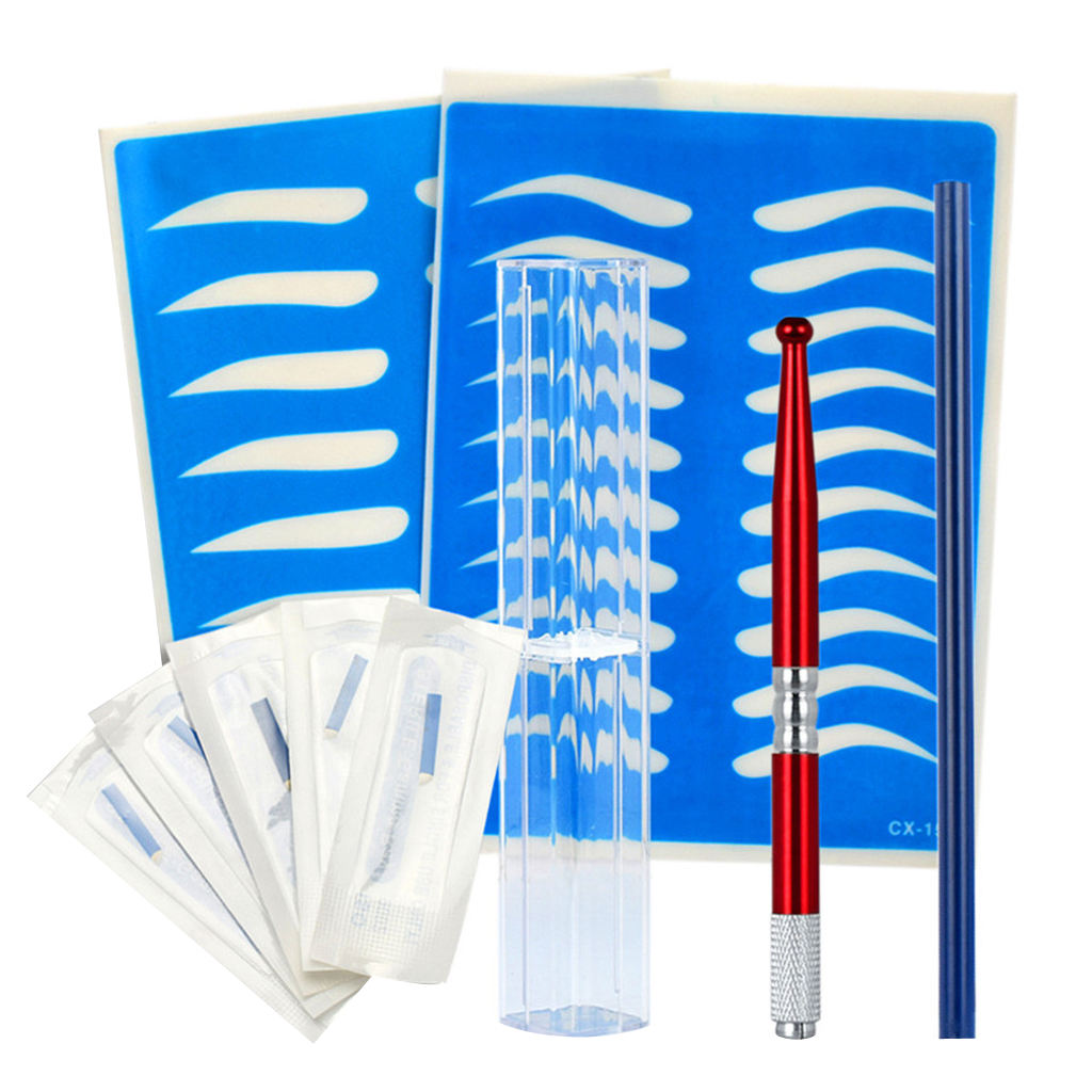 Permanent Makeup Eyebrow Tattoo Needle Pen Pencil Practice Skin Kit Red