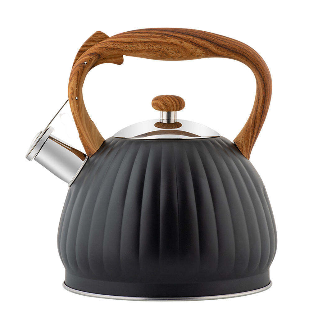 3.5L Black Whistling Tea Kettle Water Kettle Wood Grain Handle Loud Whistle