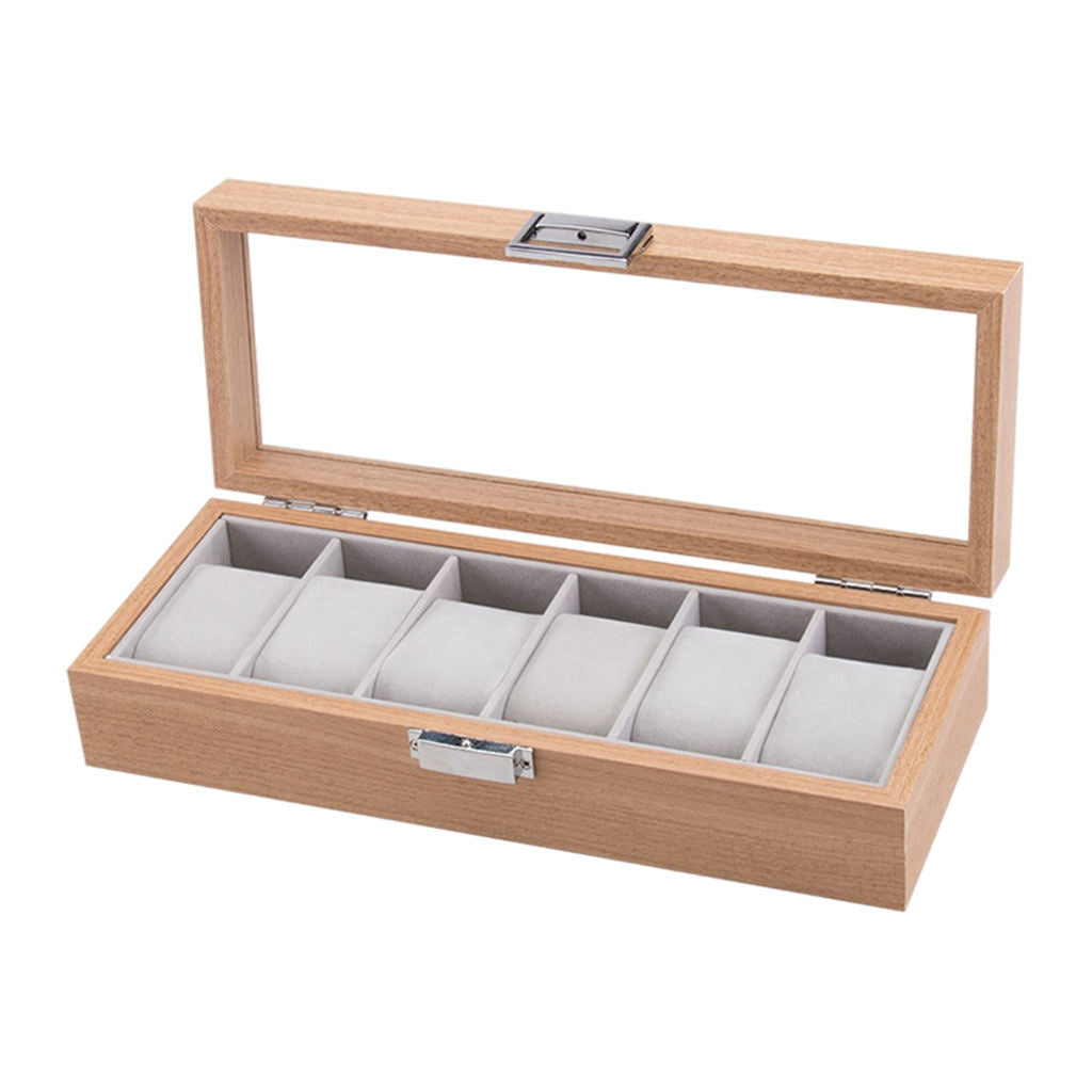 6 Slot Watch Display Case Box w/Clear Top Jewelry Storage Holder Organizer