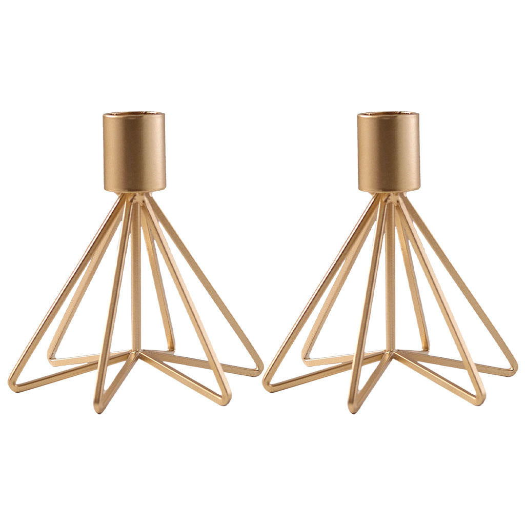 2Pcs Golden Taper Candle Holders Candlelight Candlestick Wedding Party Decor