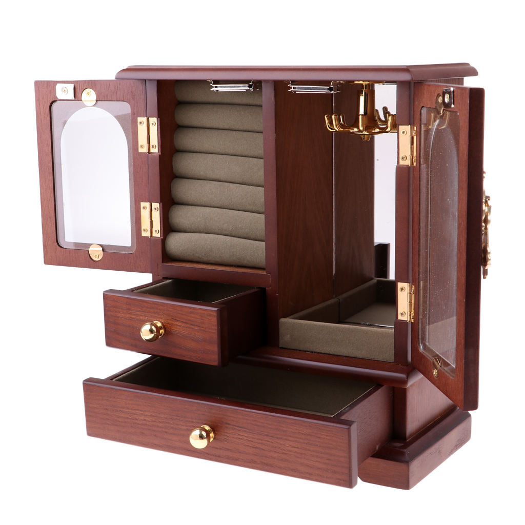 Wooden Jewelry Display Storage Case Rings Organizer Holder Box Retro Color