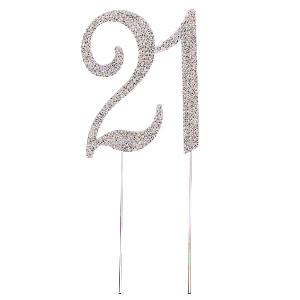 Shiny Crystal Rhinestone Number 21 Cake Cakecup Topper Birthday Party Decor